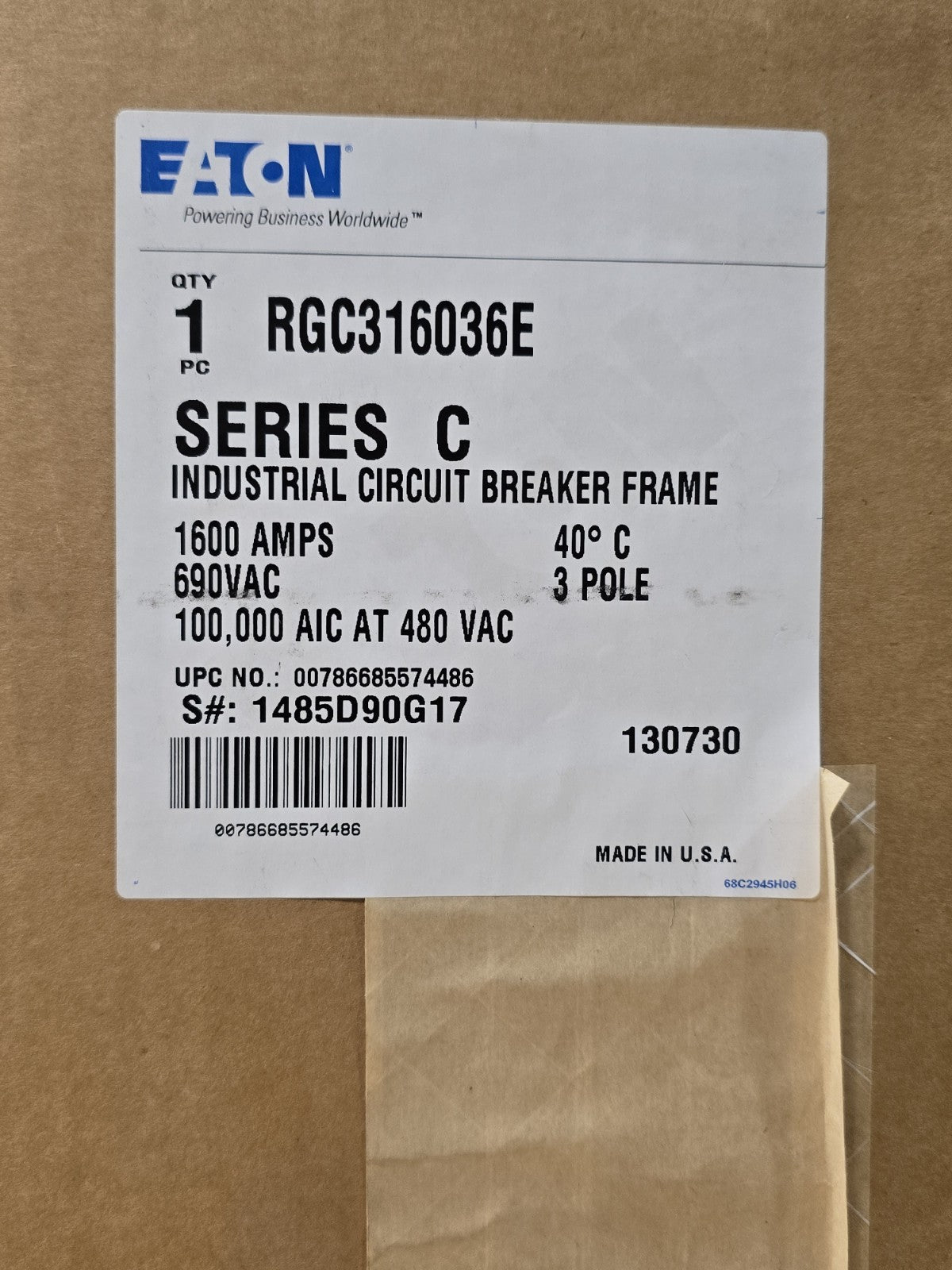 Eaton RGC316036E SER C Molded Case Circuit Breaker 100K - 1600 Amp 3 Pole *NEW*