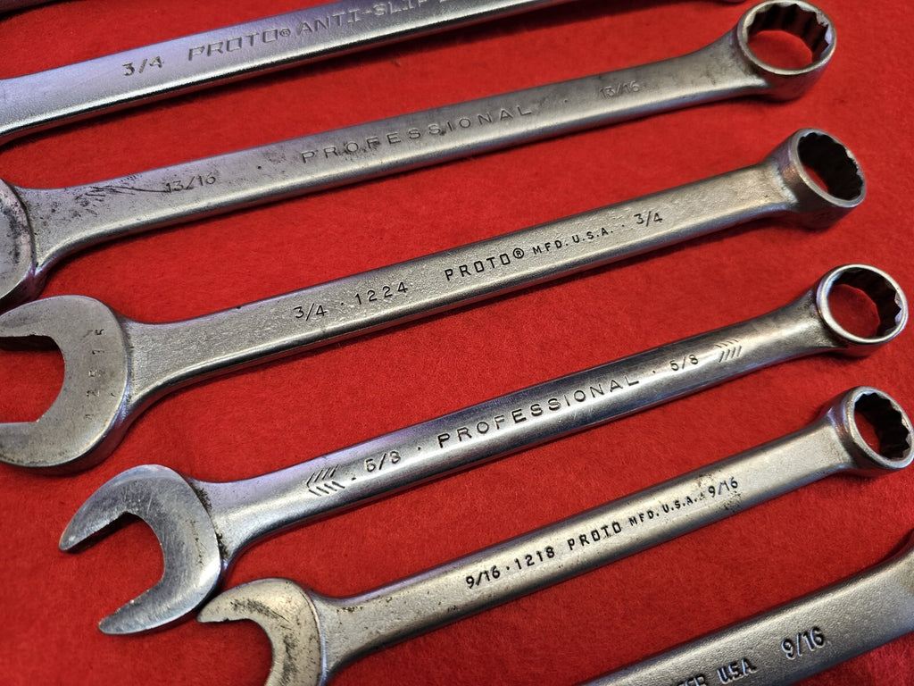 PROTO PROFESSIONAL S 9 PIECE SAE COMBINATION WRENCH SET USA 3/8" to 1"