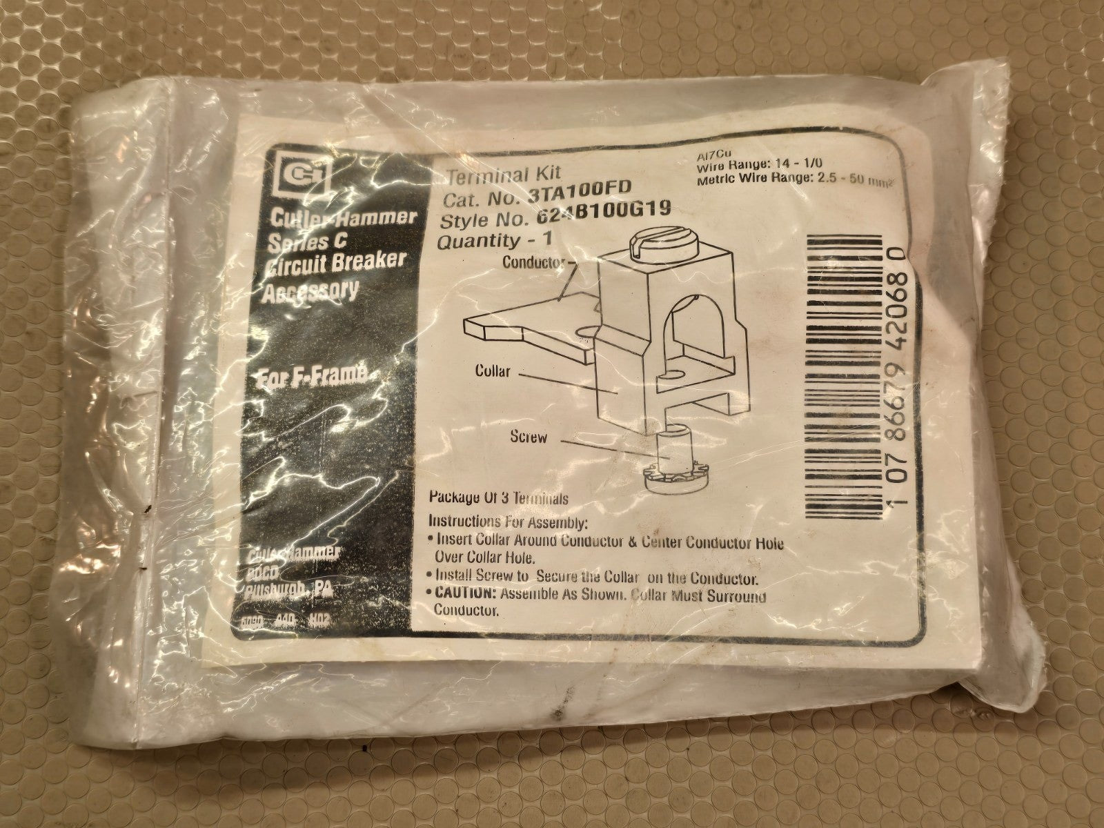 Cutler-Hammer 3TA100FD 624B100G19 Terminal Kit F-Frame Series C Breaker 100A 3-P