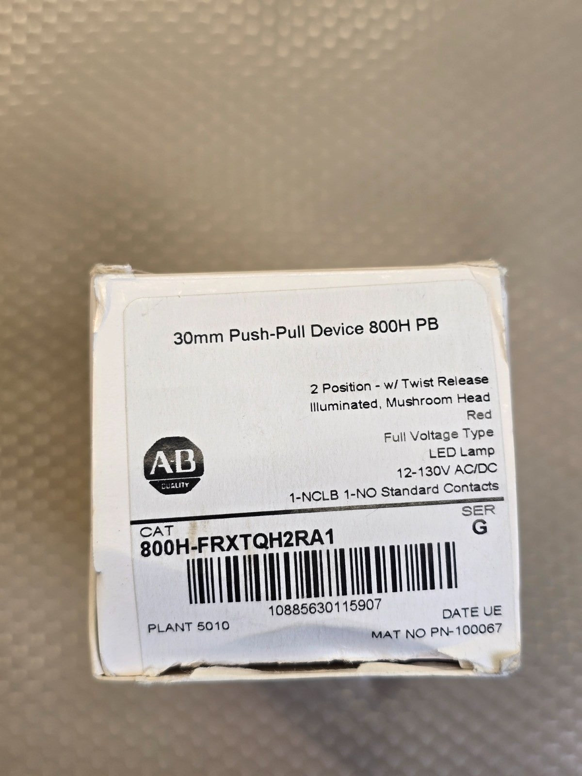 Allen-Bradley 800H-FRXTQH2RA1 30mm Push-Pull Illuminated Mushroom Head Switch