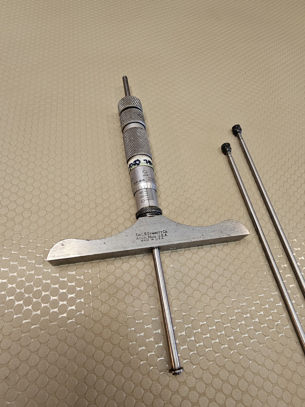 L.S. Starrett Depth Micrometer Gauge 449 USA, Wood Case with Rods