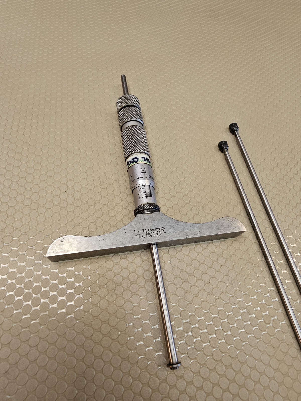 L.S. Starrett Depth Micrometer Gauge 449 USA, Wood Case with Rods