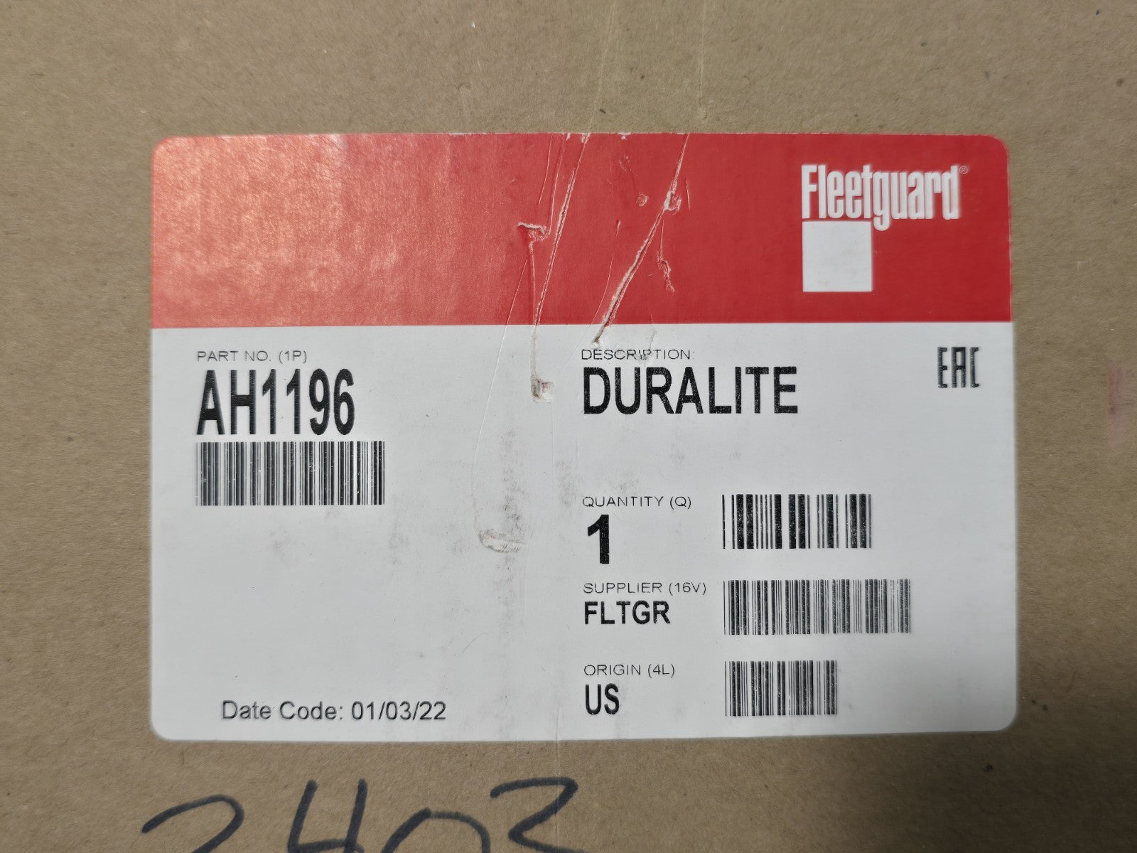 Fleetguard Air Housing Part No: AH1196 Duralite Genuine 