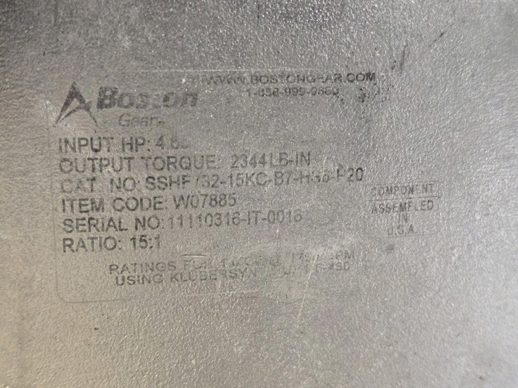 Boston Gear SSHF73215KB7HSP20 Stainless Steel Worm Gear Reducer 15:1 Ratio NEW