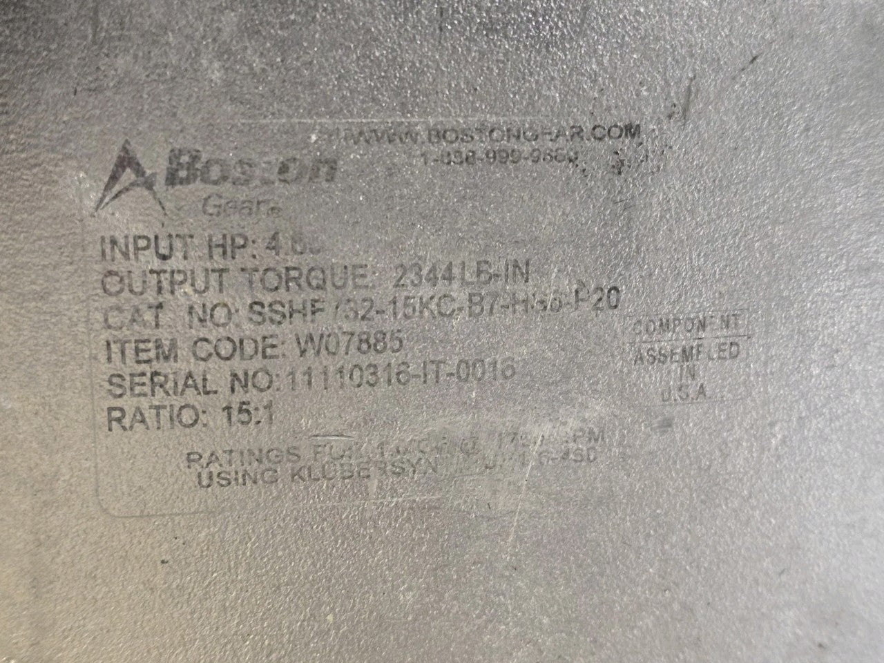 Boston Gear SSHF73215KB7HSP20 Stainless Steel Worm Gear Reducer 15:1 Ratio NEW