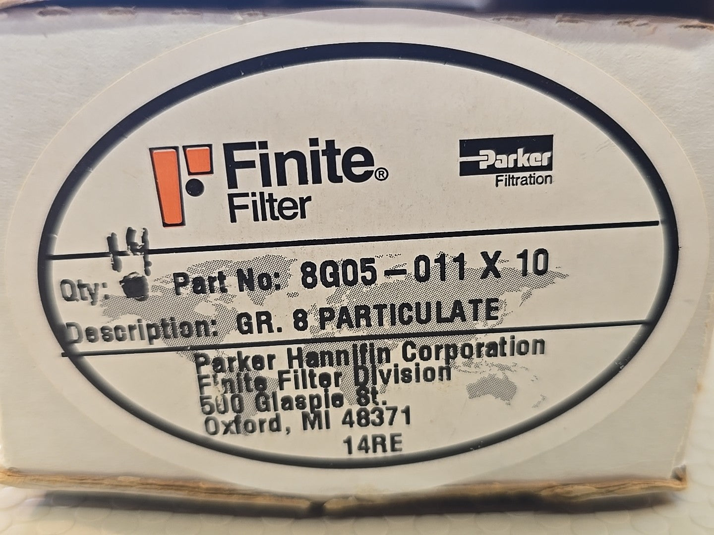 Finite Filter 8g05-011 X 10 (14) Gr. 8 Particulate Coalescer Filters Parker