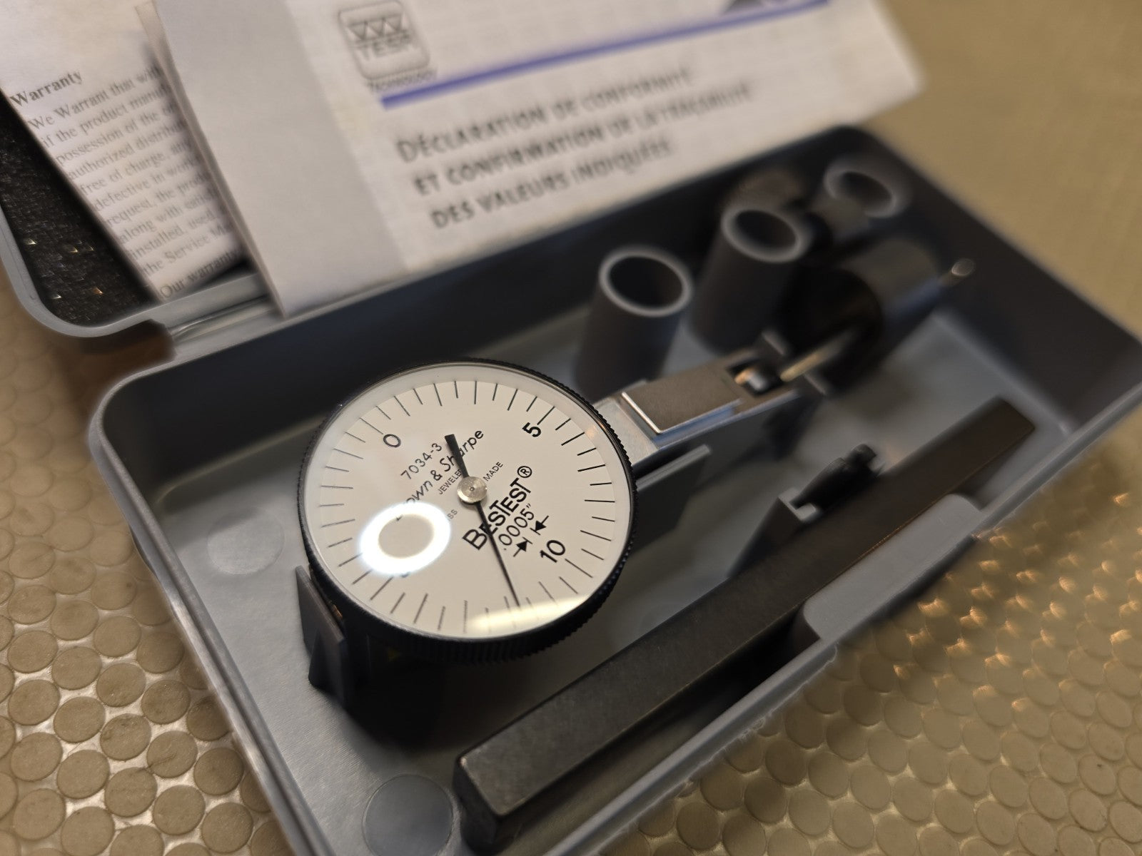 TESA Bestest Brown & Sharpe 599-7034-3 Dial Test Indicator 0.020" Range Long Sty