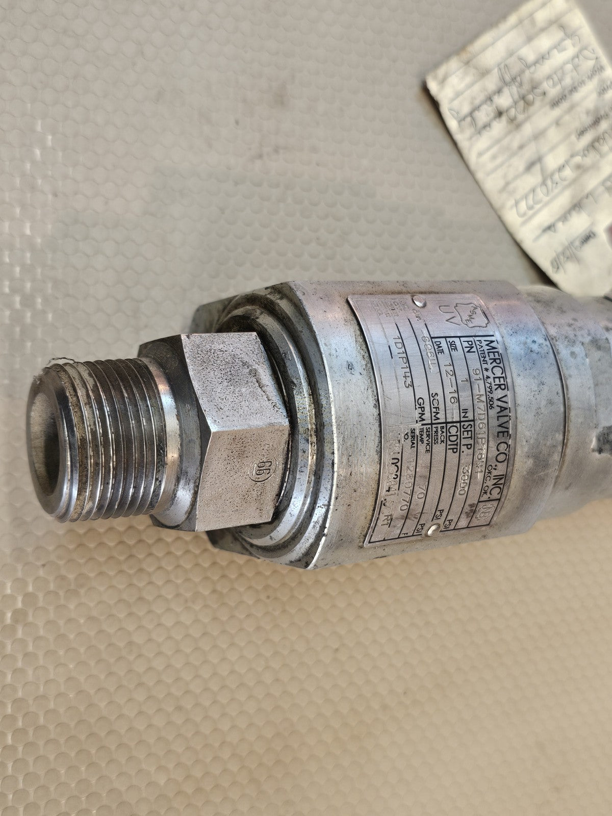 Mercer Valve Pressure Relief Valve 91-M7D61P1641 Set P. 3000 PSI *FRESH REBUILD!