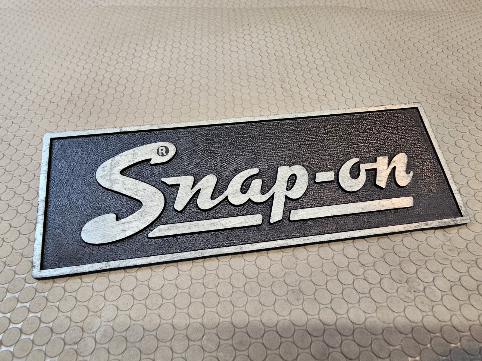 Vintage Snap-On Tool Box Metal Plate Emblem Logo Badge 5-1/8'' Wide WITH STUDS