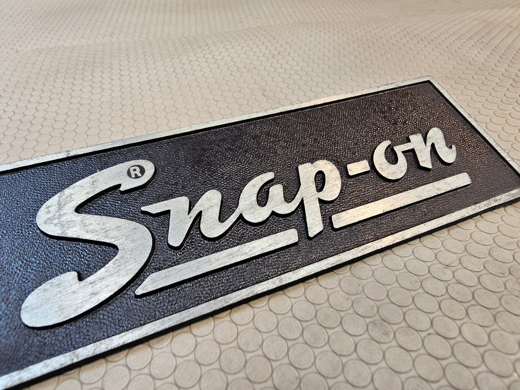 Vintage Snap-On Tool Box Metal Plate Emblem Logo Badge 5-1/8'' Wide WITH STUDS