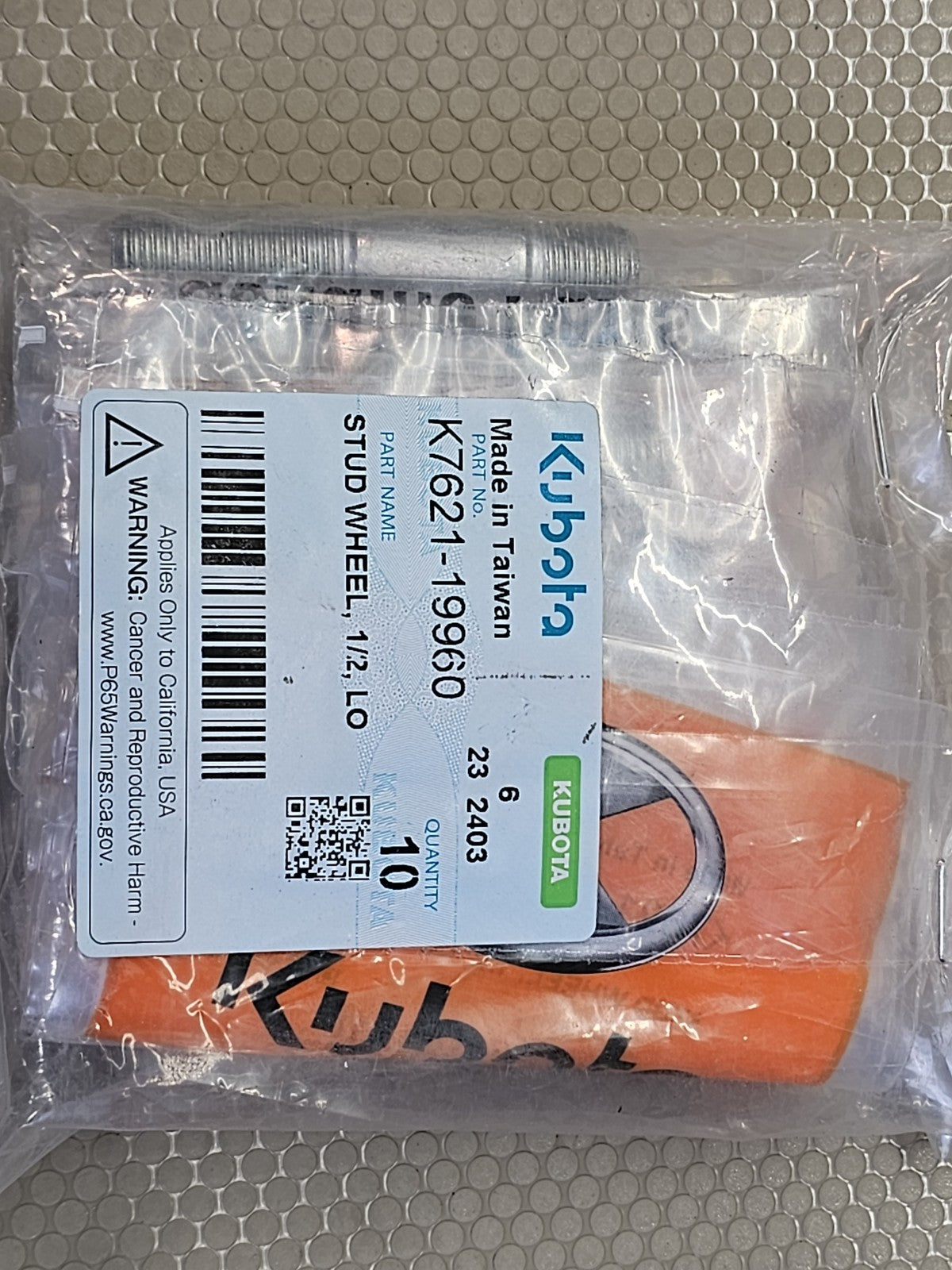 Kubota K7621-19960 Wheel Stud 1/2" LO RTV-X Series OEM - Lot of 10 New