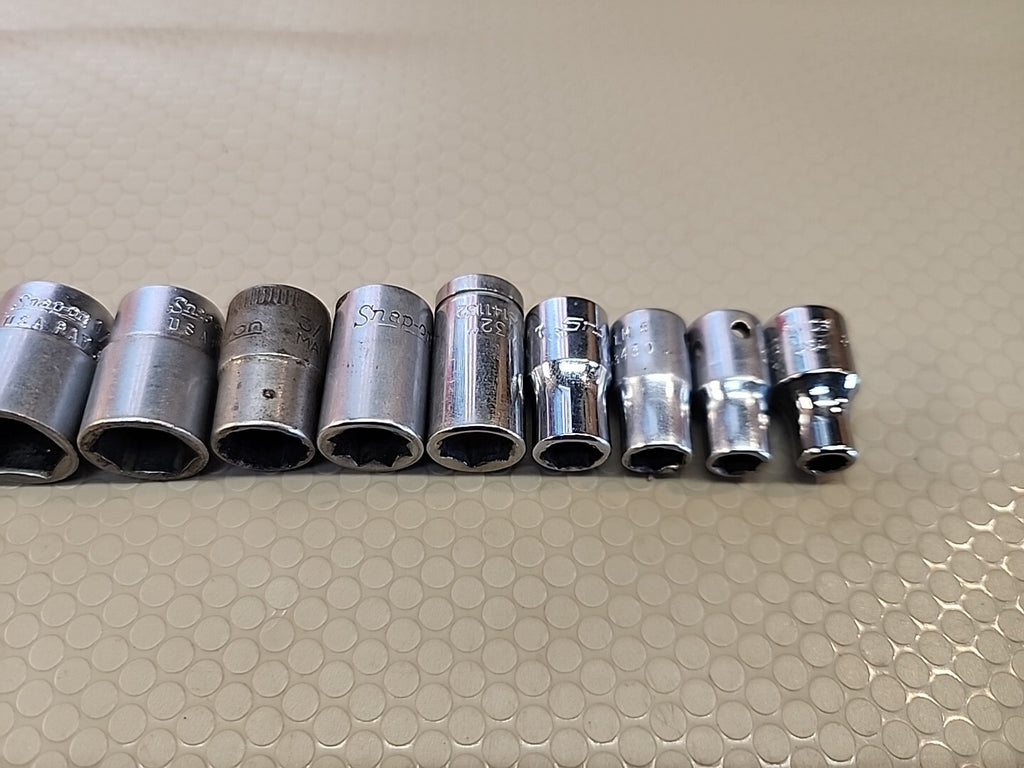 Snap On 1/4" Drive 10 Pc SAE Shallow 6/mixed Point Chrome Socket Set 