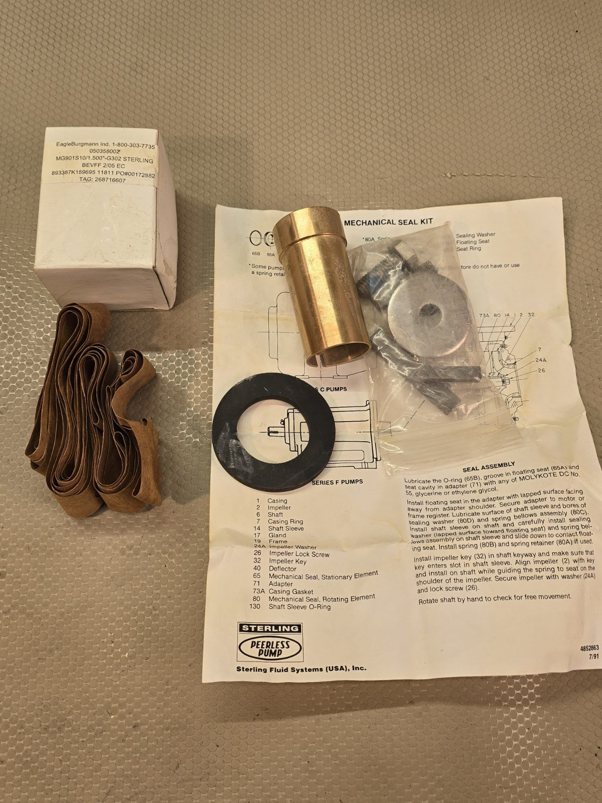 Sterling Fluid Systems BSE3 Peerless Mechanical Seal Kit BRZ FIT 3 Pump Part