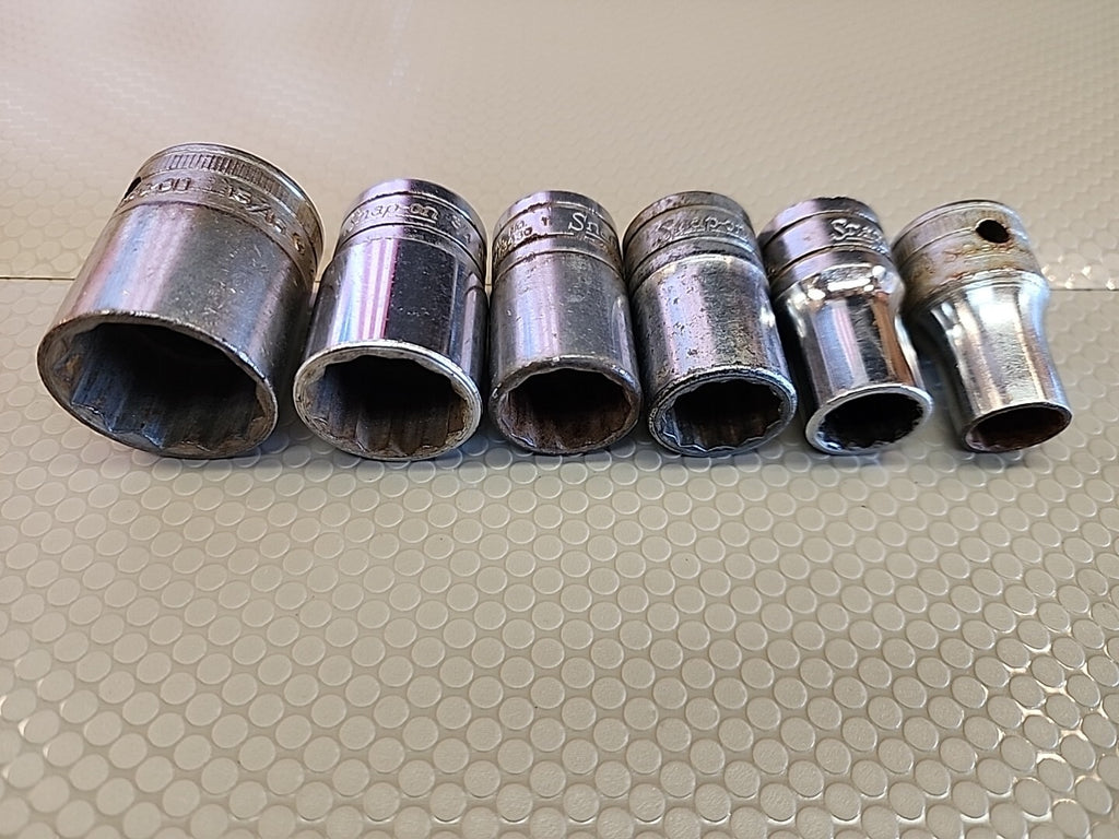 Vintage Snap On Socket Set 6pc 1/2" Dr 12Pt SAE Shallow 