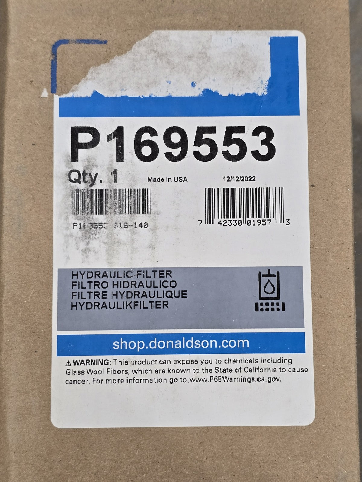 Donaldson P169553 Hydraulic Filter Cartridge Industrial Equipment GENUINE