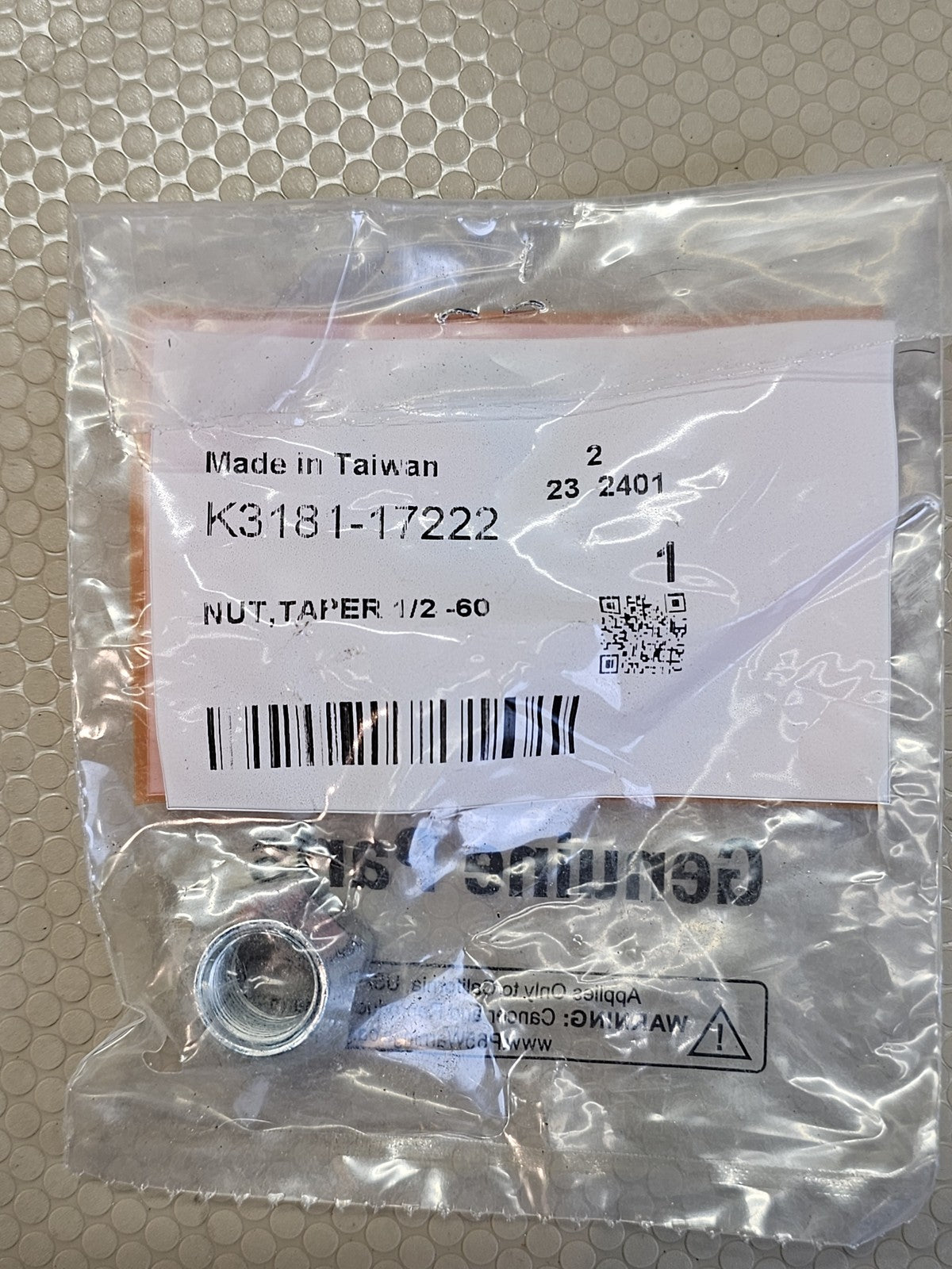 Kubota K3181-17222 Taper Nut 1/2-60 Tractor Wheel Lug OEM