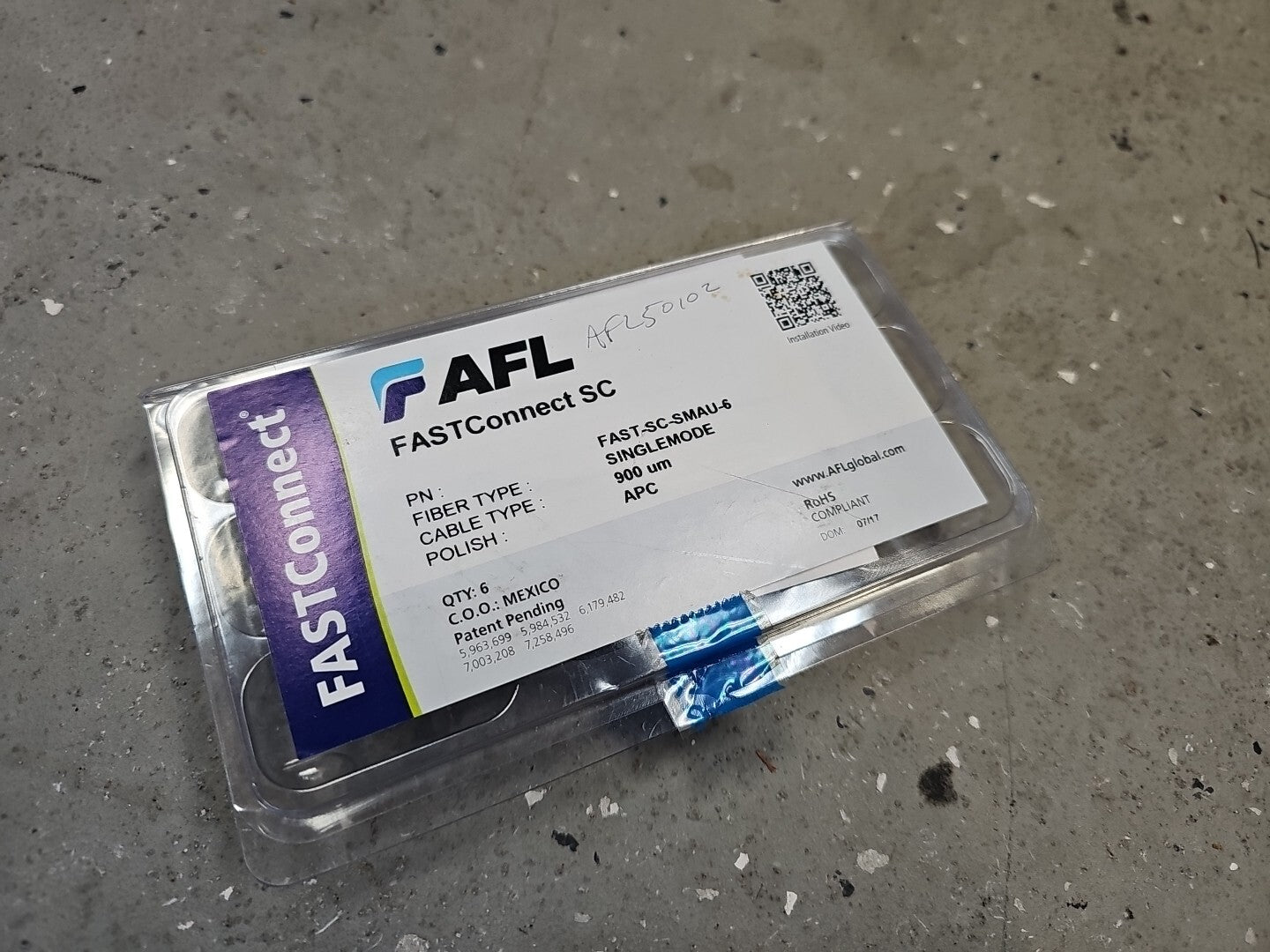 AFL Global FAST-SC-SMAU-6 3 of 6 SC/APC Singlemode Connectors FNFP