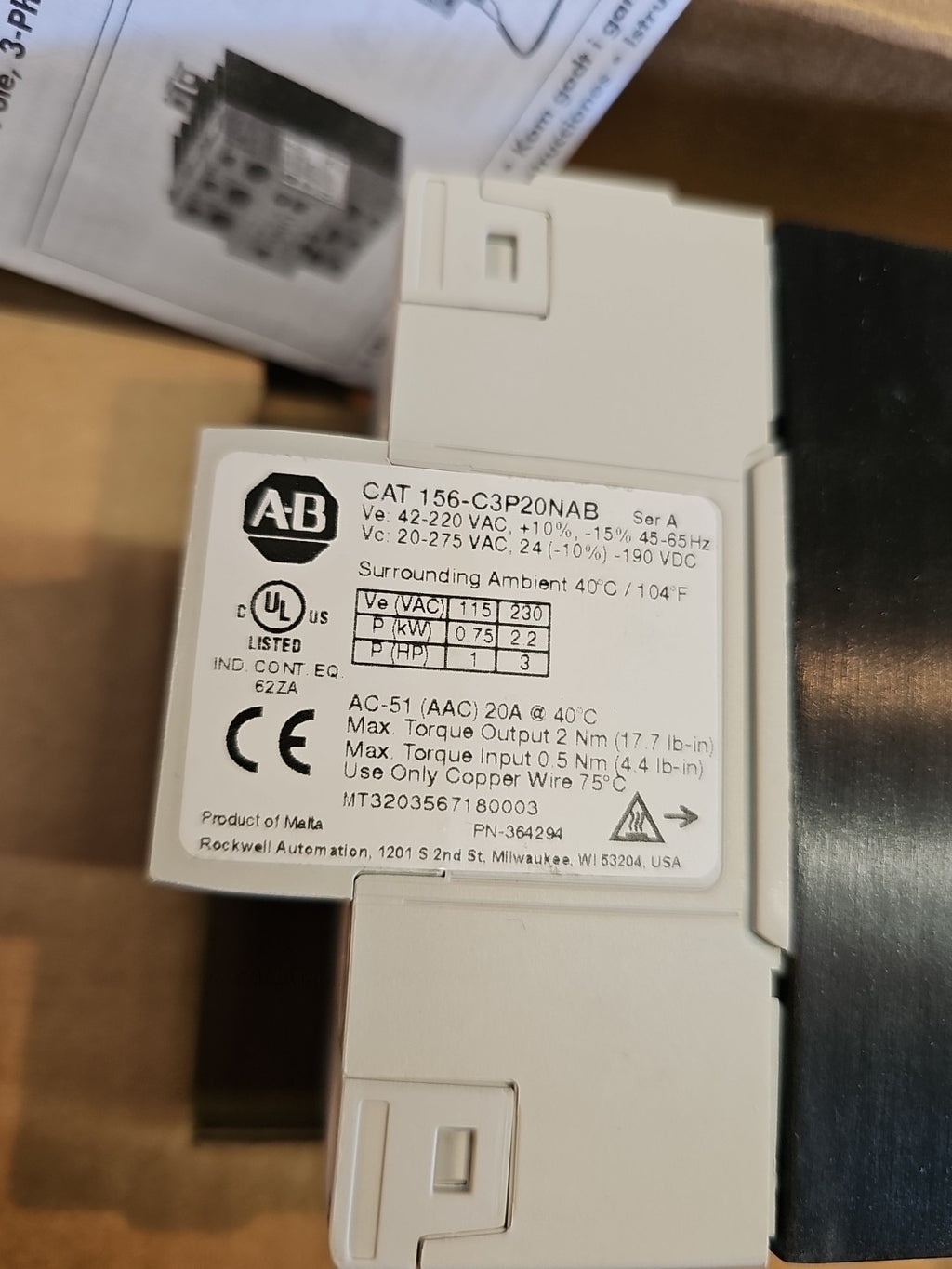 Allen Bradley 156-C3P20NAB Ser A Phase SSC 20A 240Vac 5-32VDC Control Ser A