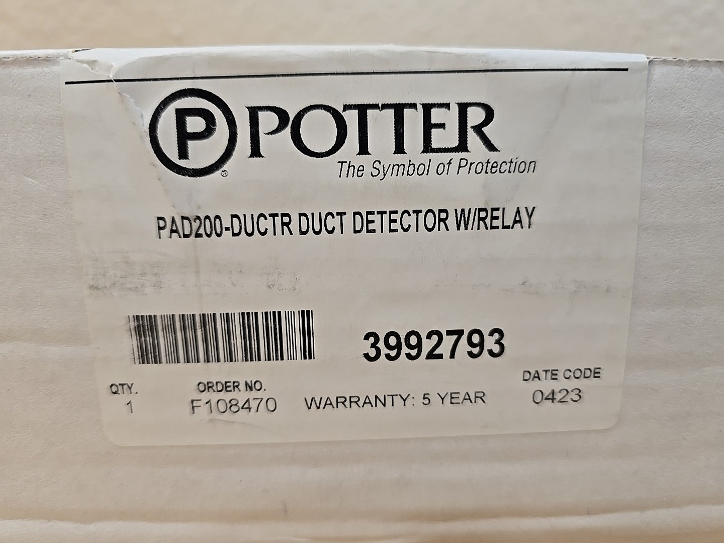 POTTER PAD 200-DUCTR DUCT DETECTOR W/ Relay 3992793 NEW