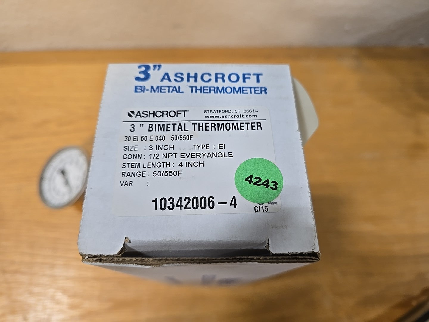 Ashcroft 3" Bimetal Thermometer 50/550F 4 Inch Stem 1/2 NPT