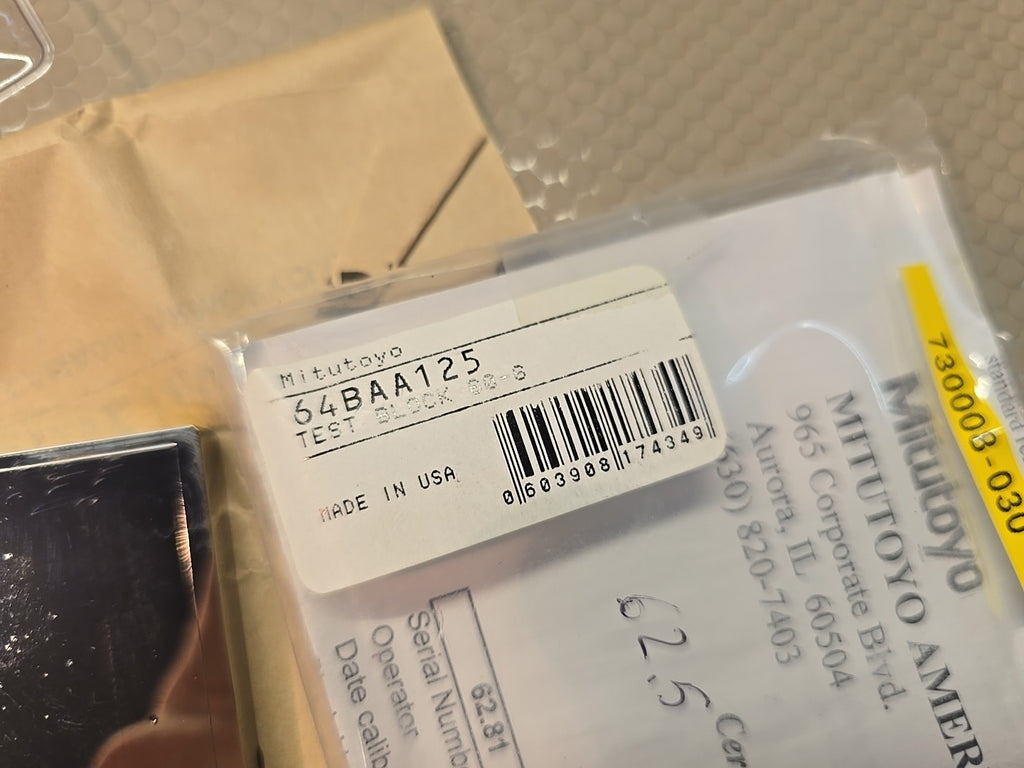 Mitutoyo 64BAA125 TEST BLOCK STANDARD 60-65 HRC Rockwell Hardness New CALIBRATIO
