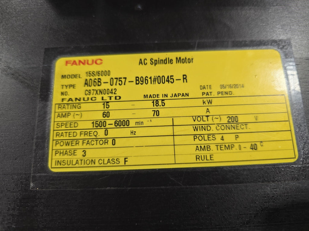 FANUC A06B-0757-B961 #0045-R AC Spindle Motor 15/18.5kW 6000 RPM 200V LARGE!