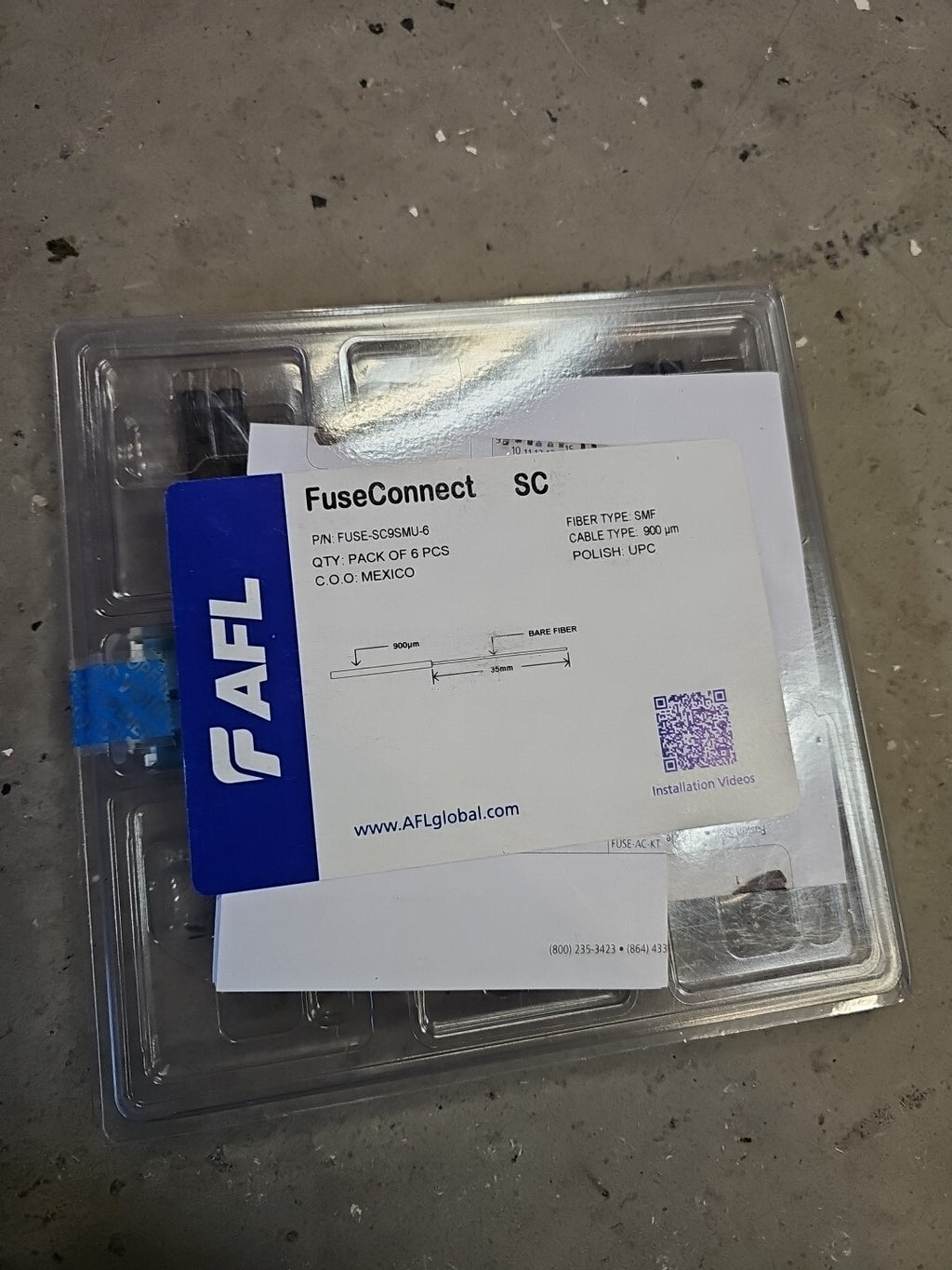 AFL FuseConnect Fiber Optic Connector, 5 of 6-Pack FUSE-SC9SMU-6 Sealed
