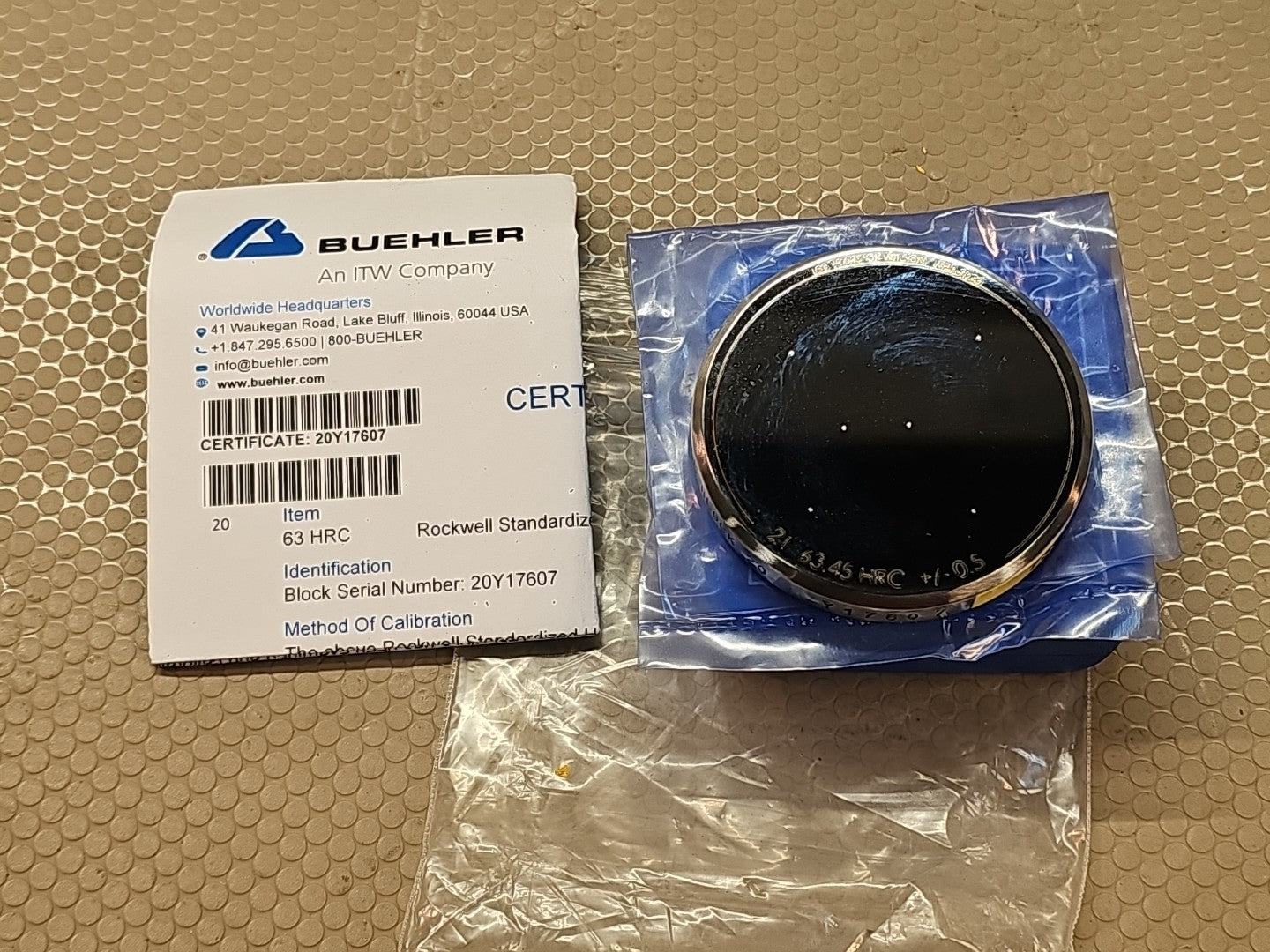 Test Block Rockwell 63HRC / 63.45 HRC RO.14 9203191 Buehler