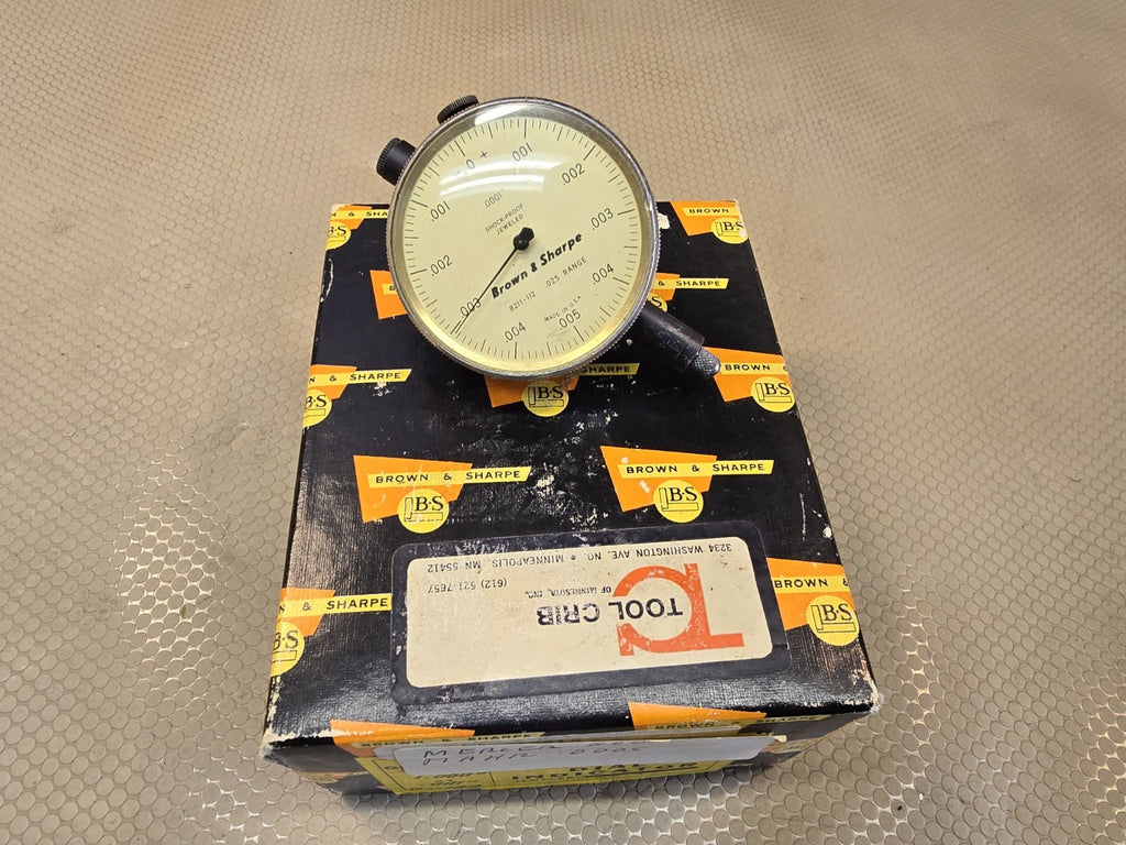 BROWN & SHARPE DIAL INDICATOR MADE IN USA Vintage Gold Style with Box 8211-112