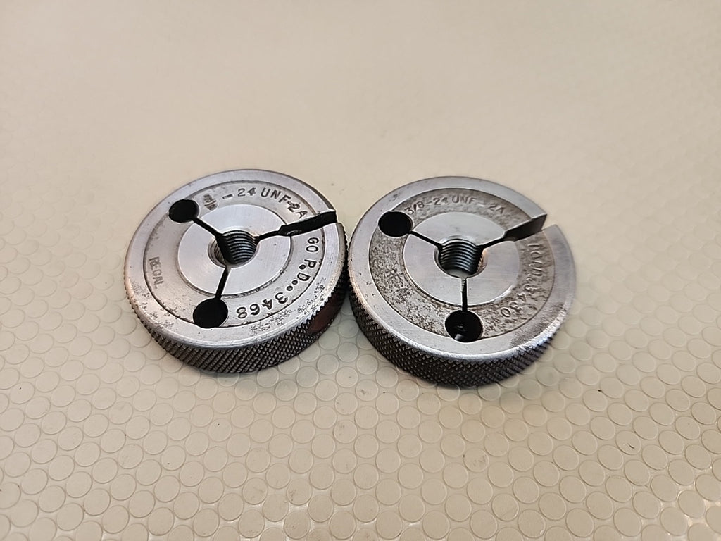 REGAL USA 3/8 24 UNF 2A THREAD RING GAGES  GO NO GO P.D.'S = .3468 & .3430 CHECK
