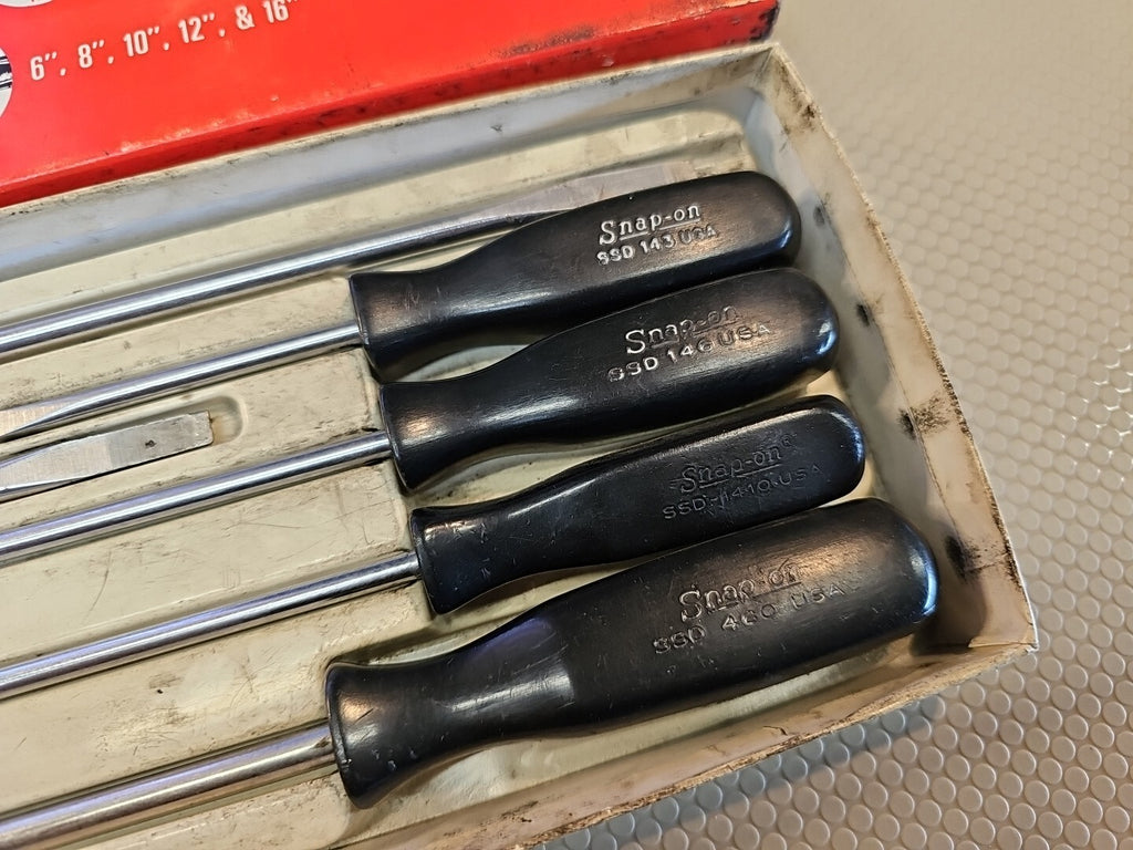 Snap-on Tools SCD80 8 pc Long Cabinet Screwdriver Set + Box Vintage Black Hard