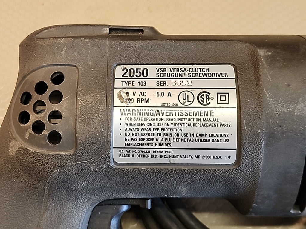 Black & Decker 2050 Type 103 VSR Drywall Scrugun Screwdriver 900 RPM 5.0A