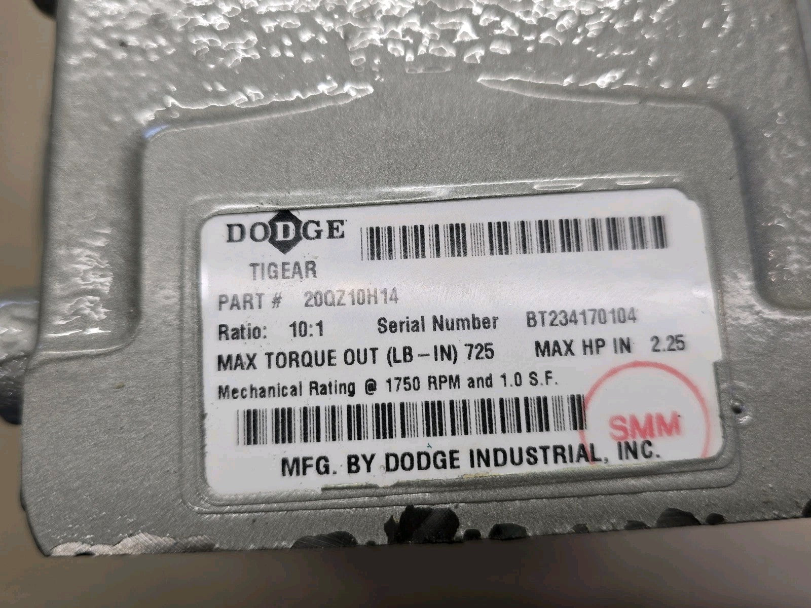 Dodge Tigear 2 20QZ10H14 Gear Reducer, 10:1 Ratio, SS 2.25HP, 140TC, Hollow NEW 