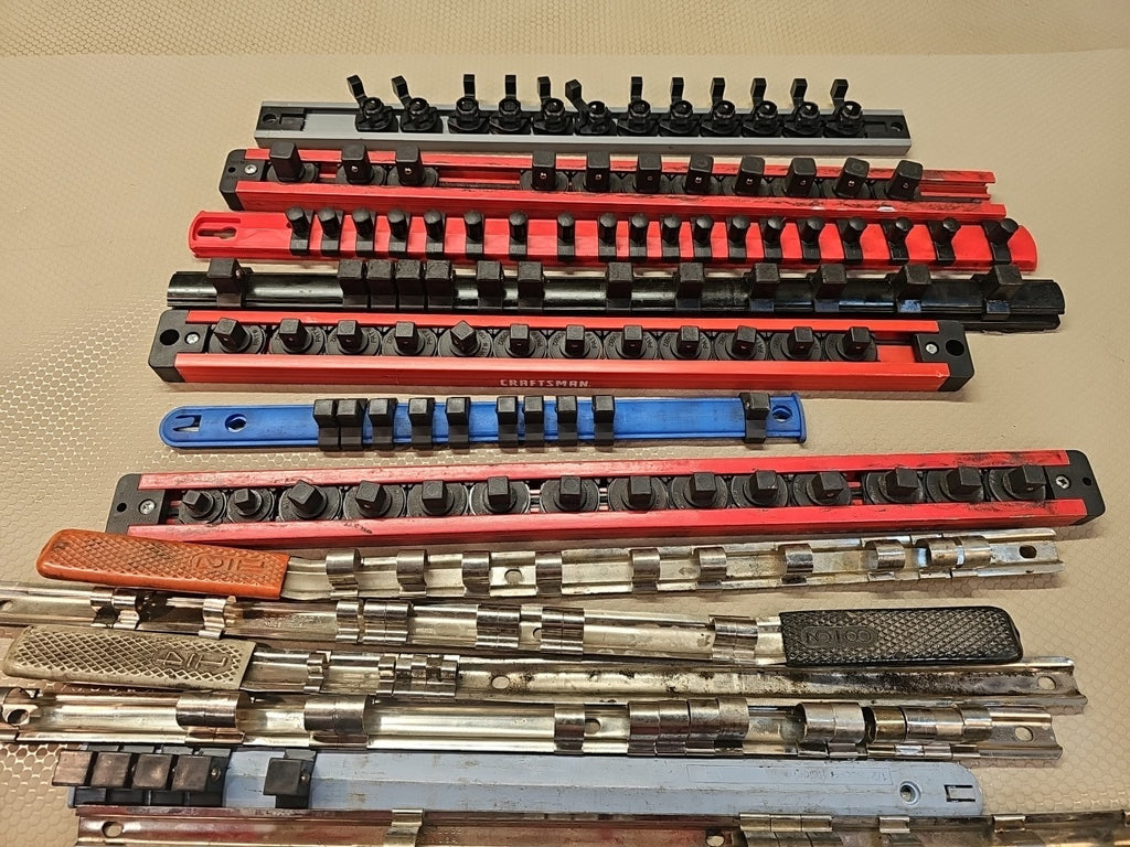 Lot of 18 Craftsman / USA Socket Rack Rail Holders 1/4", 3/8", 1/2"