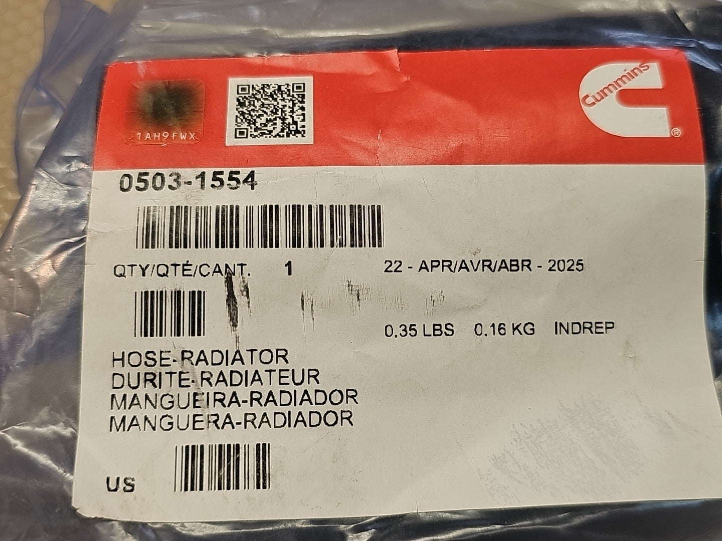 0503-1554 HOSE RADIATOR CUMMINS ORIGINAL OEM PART