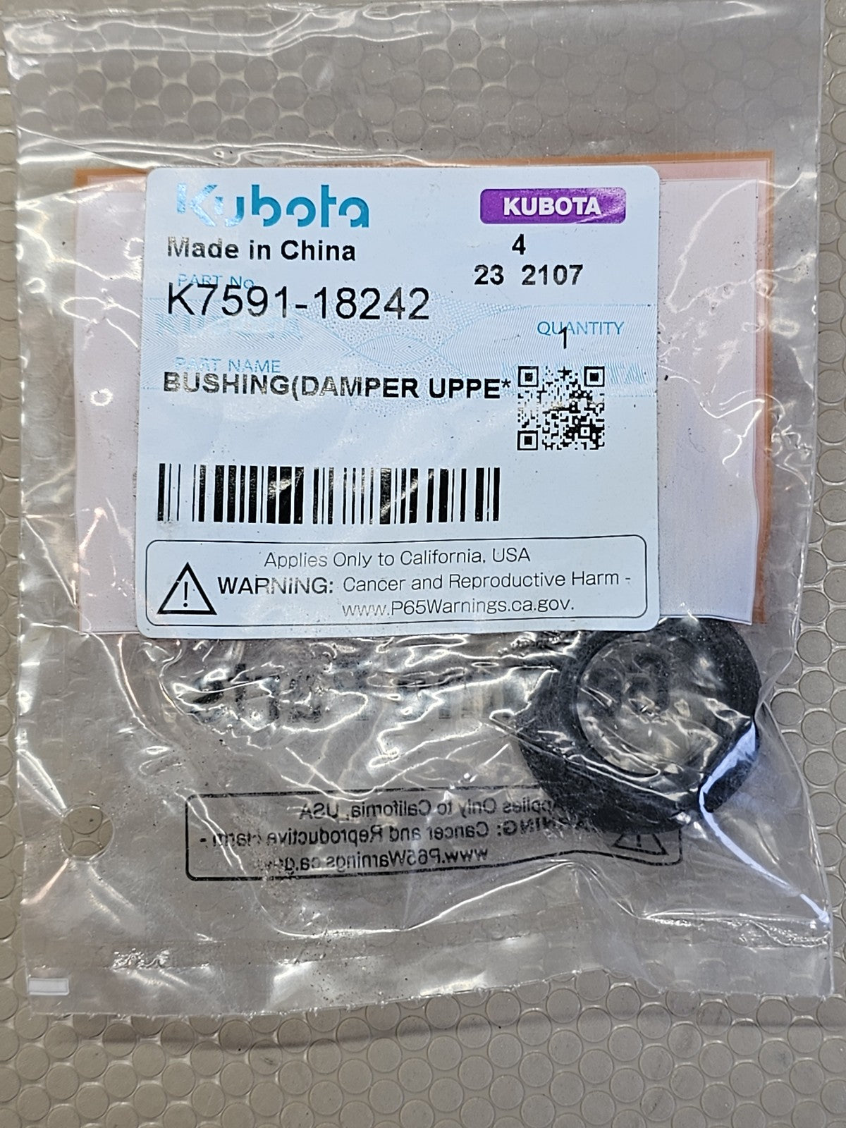 Kubota K7591-18242 Upper Damper Bushing OEM RTV Suspension Part New