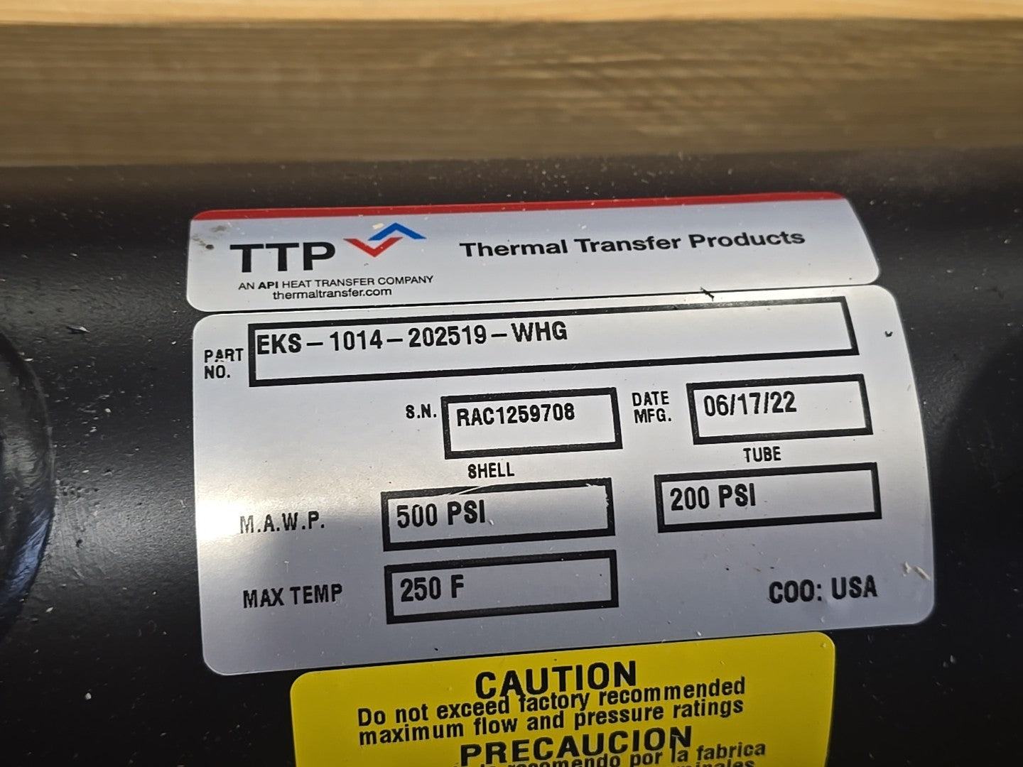 Thermal Transfer Products Model EKS-1014-202519-whg Heat Exchanger 200 500 Psi