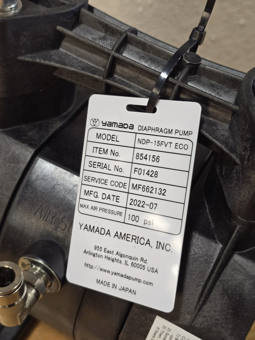 Yamada NDP-15FVT Air Powered Double Diaphragm Pump New