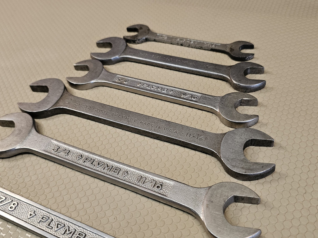 Vintage Plumb Plomb Plvmb Open End Wrench 8pc Set SAE Large 1-1/16" to 7/16
