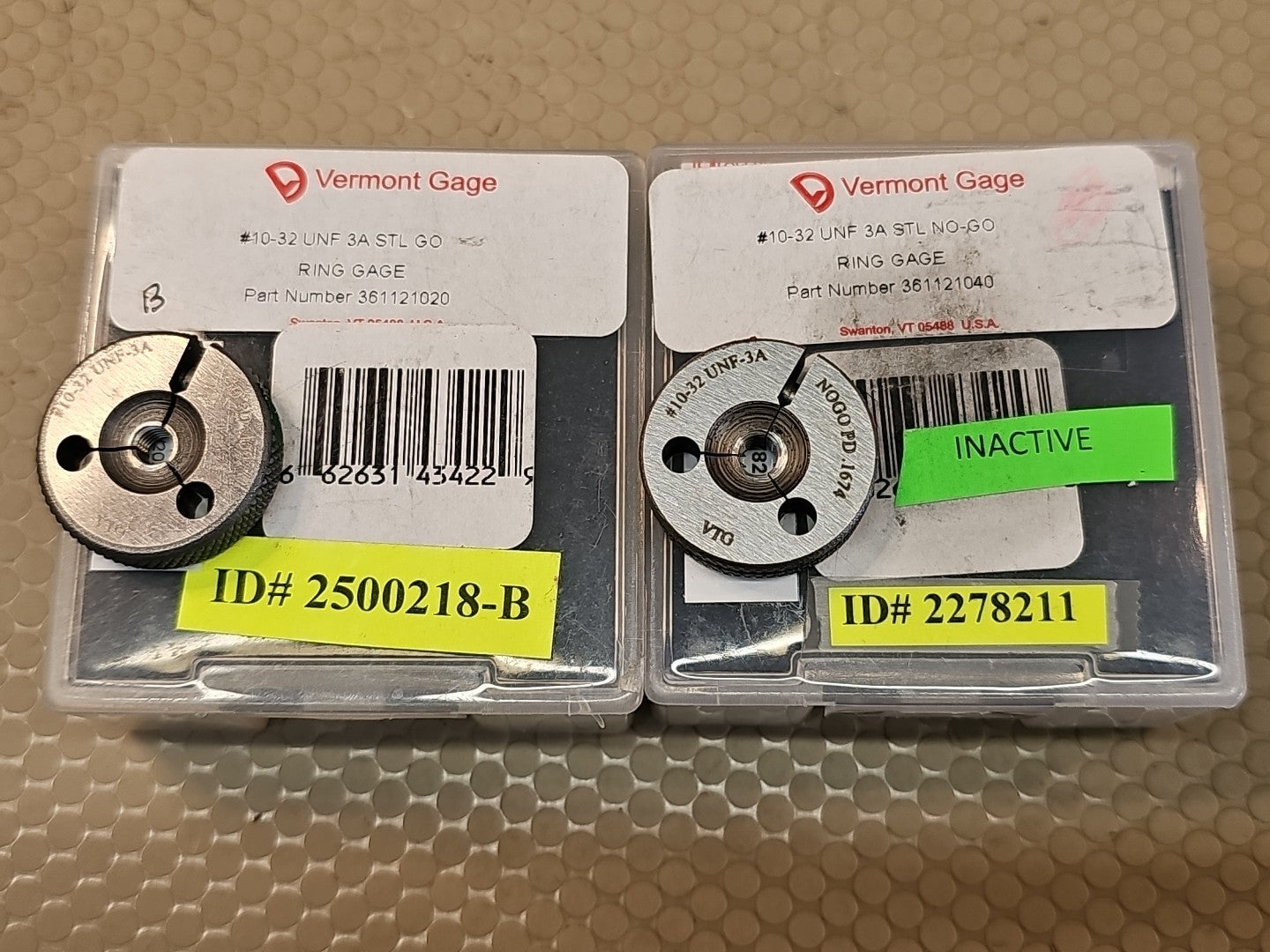 Vermont Gage 361121020 & 361121040 Threaded Go/No Go Ring Gage: #10-32 UNF 