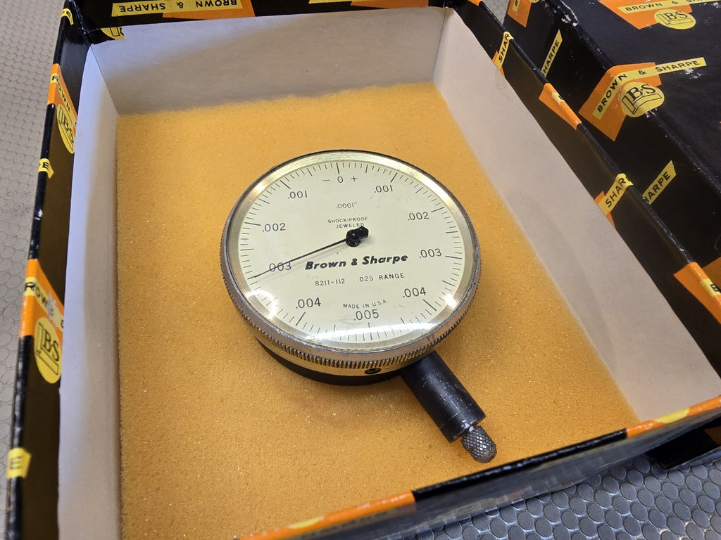 BROWN & SHARPE DIAL INDICATOR MADE IN USA Vintage Gold Style with Box 8211-112