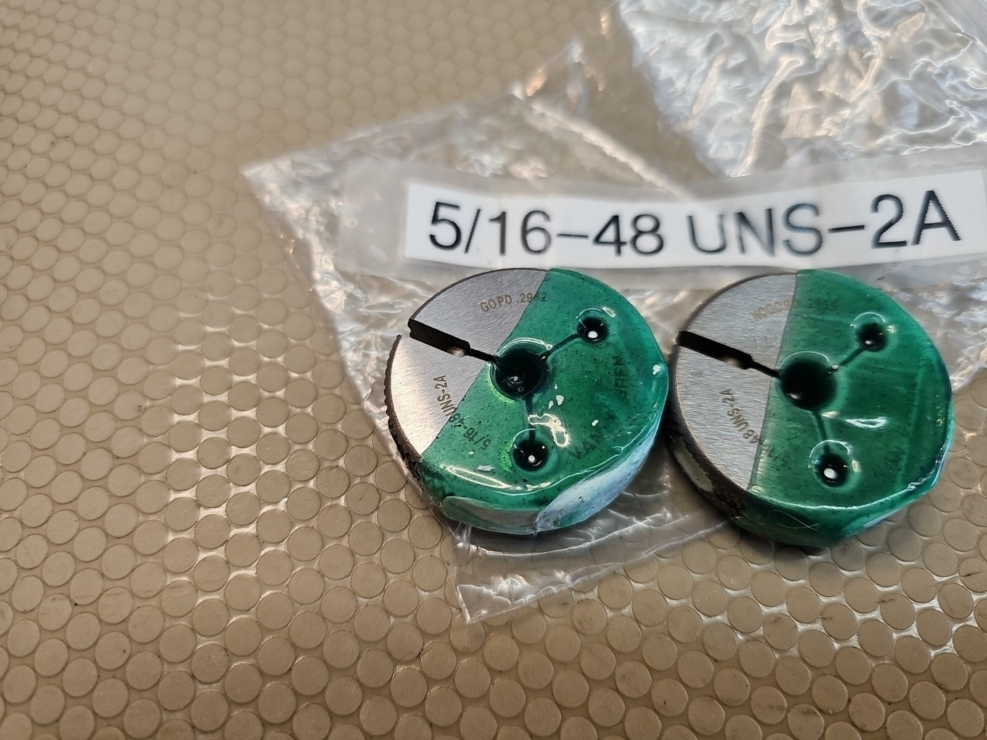 5/16 48 UNS 2A LEFT HAND THREAD RING GAGES .3125 GO NO GO P.D.'S = .2982 & .2955