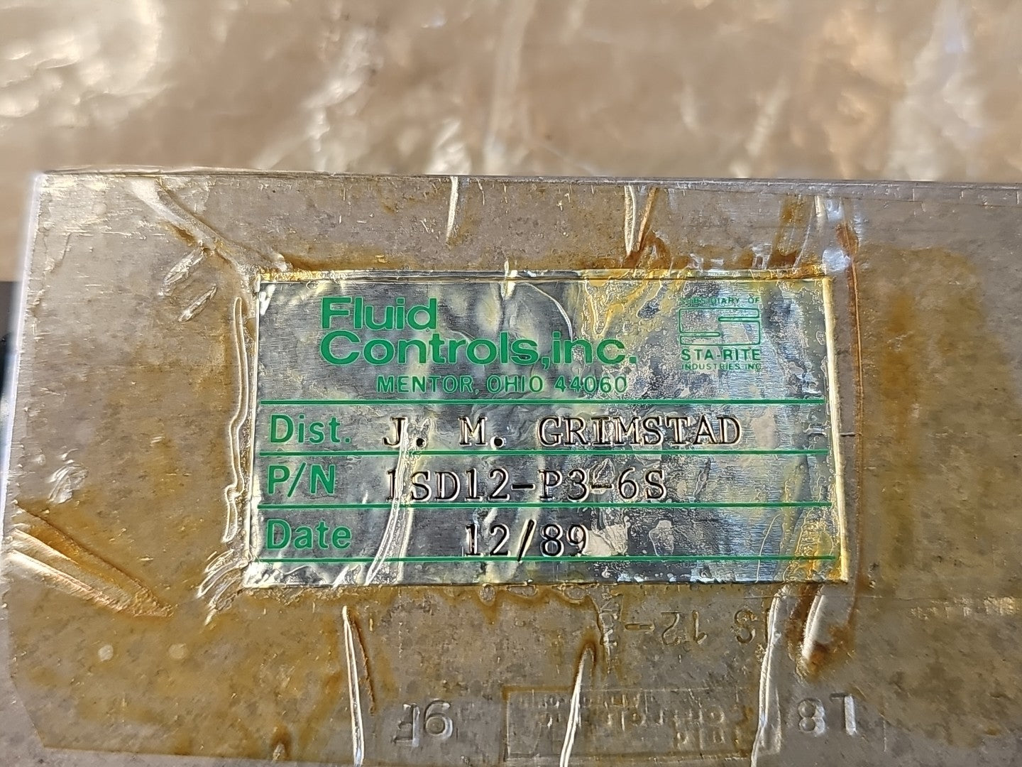 Fluid Controls, Inc. Valve 1SD12-P3-6S Regulating Fluid Pressure Valve