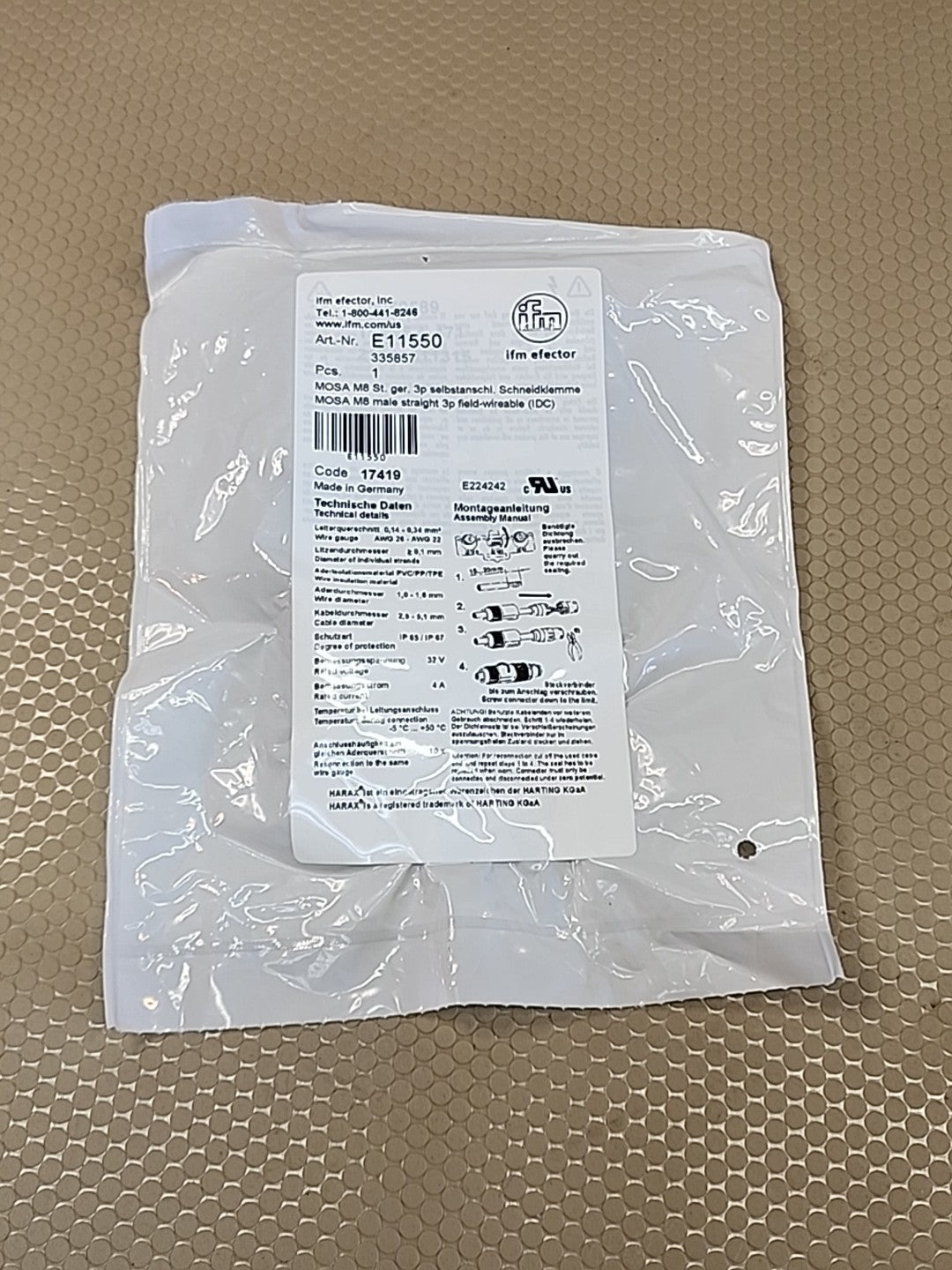 IFM EFECTOR E11550 NSMP MALE CIRCULAR CONNECTOR
