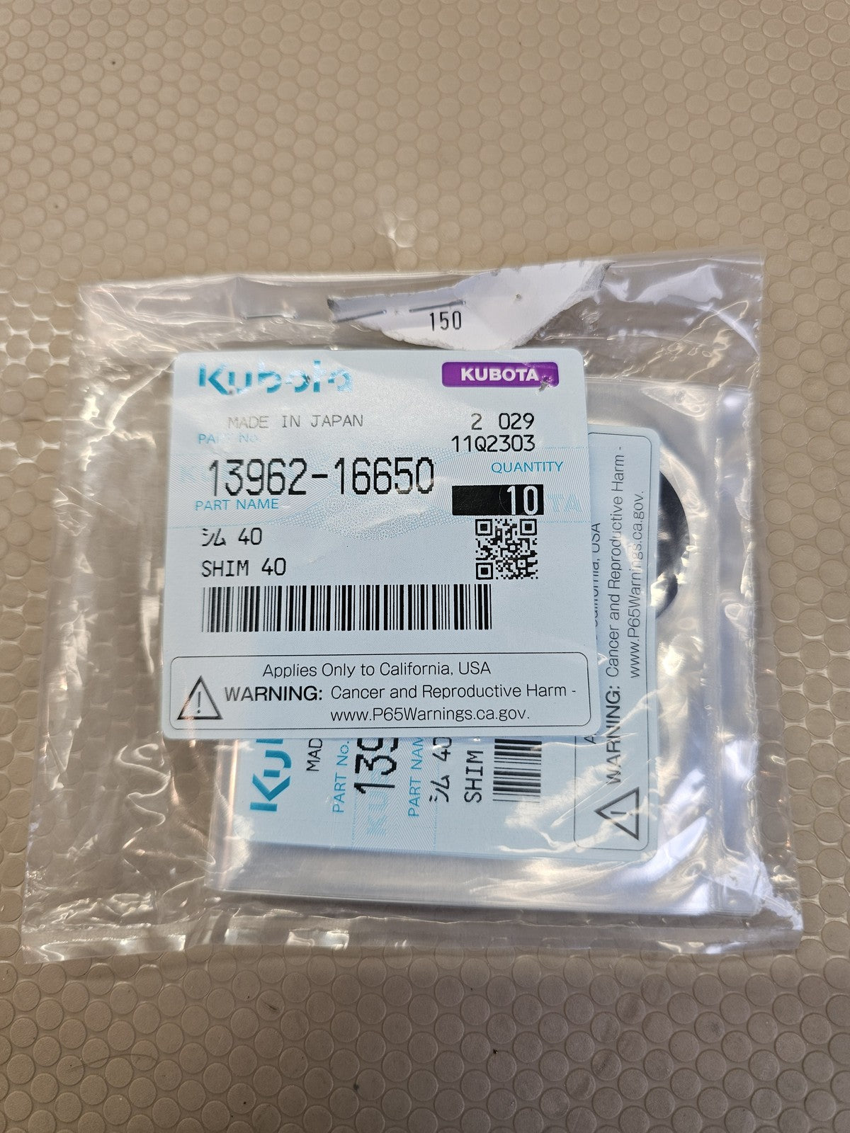Kubota 13962-16650 Shim 0.40mm RTV-X ZD Series OEM Genuine Part Lot of 10 New