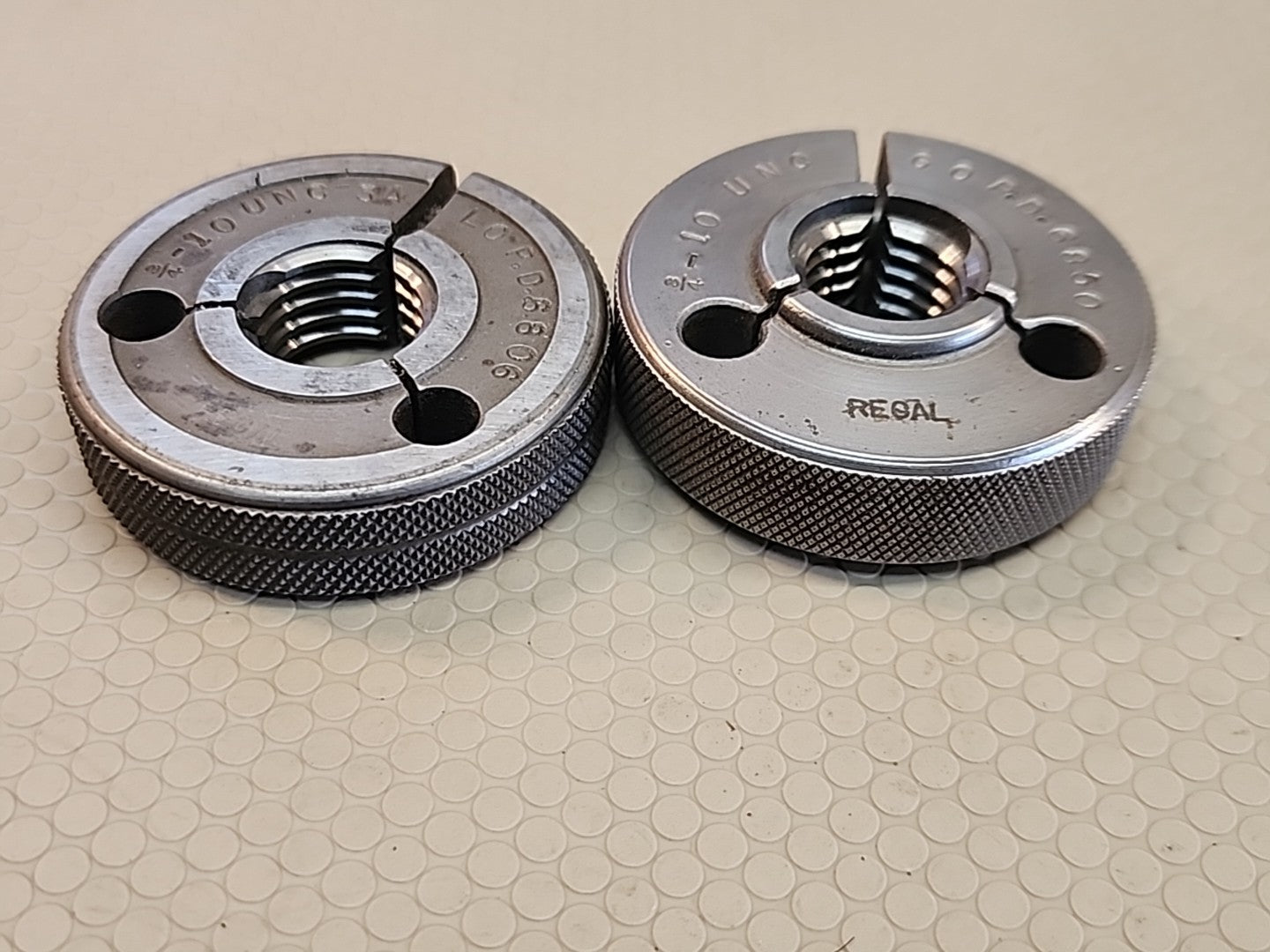 3/4 10 UNC 5 THREAD RING GAGES GO NO GO P.D.'S = .6850 & .6806 REGAL USA