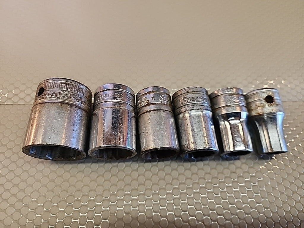 Vintage Snap On Socket Set 6pc 1/2" Dr 12Pt SAE Shallow 