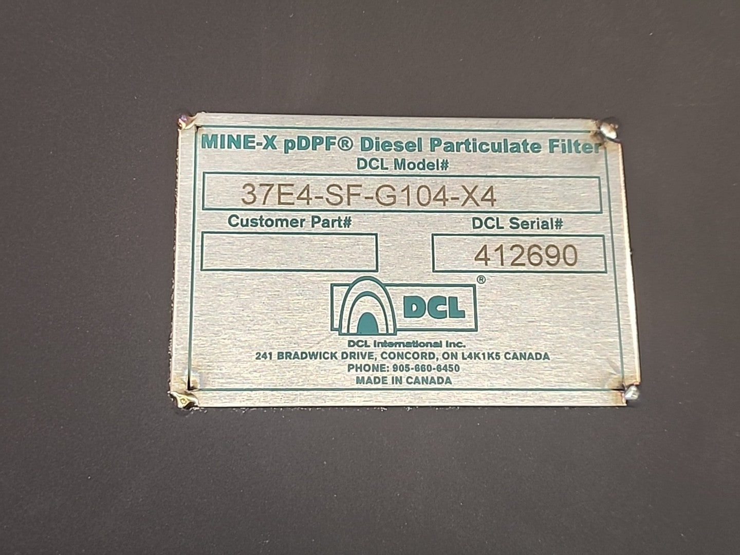 DCL MINEX Diesel Particulate Filter DPF 37E4-SFG-104-X4 OEM Canada Catalytic Con