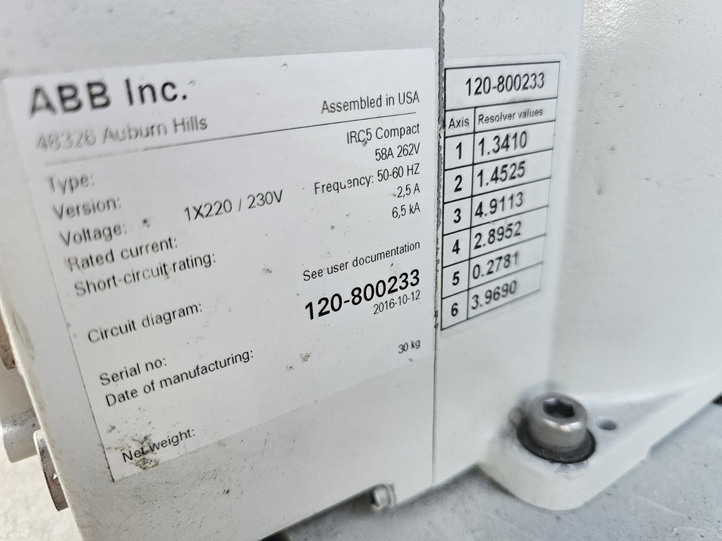 ABB IRB Robot Arm 120 3/0.6 + IRC5 Compact + Controller + LCD Screen + ML350G