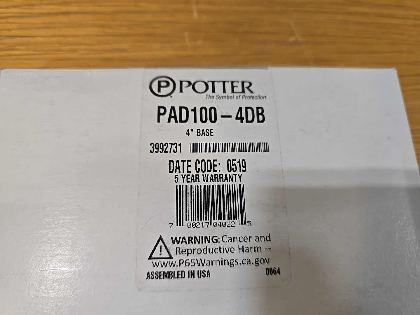 Potter PAD100-4DB Detector Base 4 Inches  (SEALED)